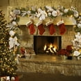 thumbnail image 3 of 6FT Christmas Garland with Lights, Prelit Artificial Christmas Garland with Pine Cones Poinsettia, Cordless Xmas Garland for Fireplace Mantle Stairecase Indoor Outdoor Holiday Home Decorations, 3 of 9