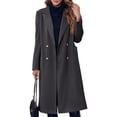 thumbnail image 2 of Fall Winter Women Solid Color Long Sleeve Double Breasted Casual Lapel Long Trench Coat, 2 of 6