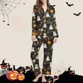 thumbnail image 2 of Enjoytime Sleep Sets for Women Halloween Printed Lapel Long Sleeve Button Down Blouse Loose Pants Ghost Loungewear Trendy Casual Soft Pajama Set, 2 of 6