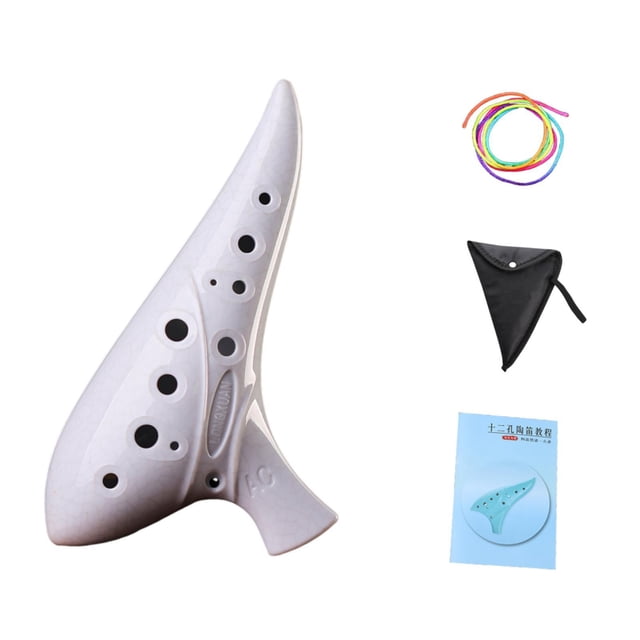 Ocarina con libro de música, elegante estuche de resina para guardar recuerdos de fiesta, piccolo para presentaciones, adultos, niños y principiantes. blanco