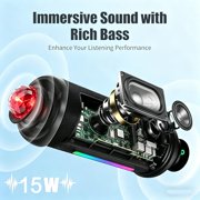 TUNES2GO Portable Bluetooth Speaker with Party Lights, IPX4 Waterproof, 15W, TWS, Black