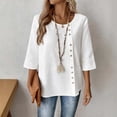thumbnail image 2 of UAMVSH 3/4 Sleeve Tops for Women Comfy Crewneck Button Down Shirts Dressy Casual Work Blouses Trendy Office Outfits, 2 of 5