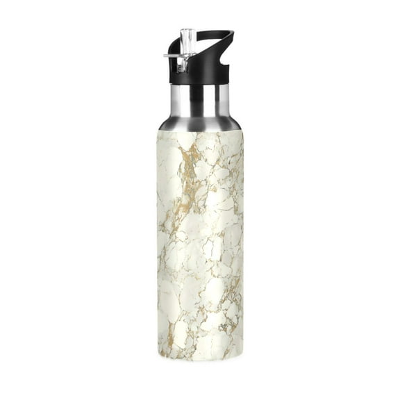 ALAZA Retro Marble Water Bottle Insulated Flask Stainless Steel Straw Lid 20 oz