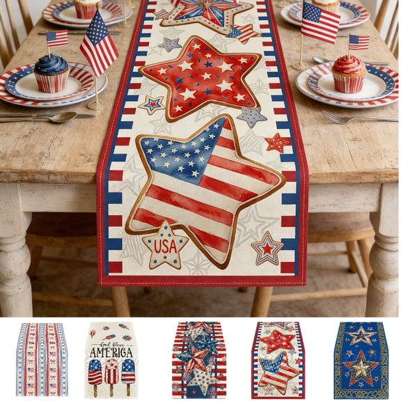 Runner Clearance! 4th of July Table Runner Decorations - Patriotic USA Star Table Runner for Home - Memorial Day Decorations - Fourth of July Accessories Decor Party Supplies Indoor Outdoor