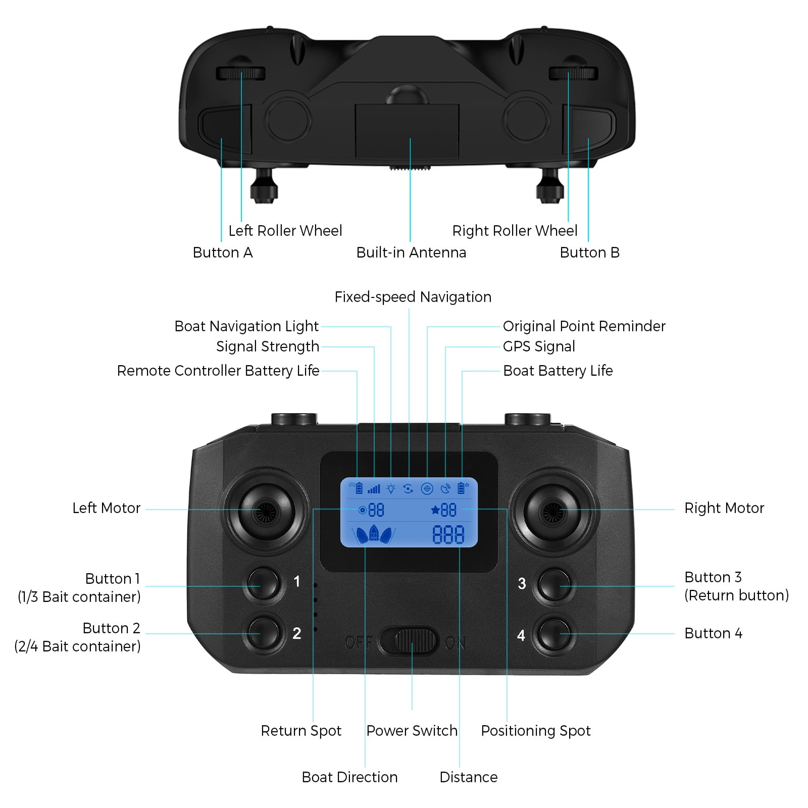 Controller Remote Control For GPS Fishing Bait Boat D19 D20