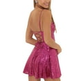 thumbnail image 6 of BLTIBY 2025 Women Sequin Dress Solid Color Sparkly Glitter Spaghetti Strap Sleeveless Short Fashion Party Night Out Club Dress Hot Pink S, 6 of 6