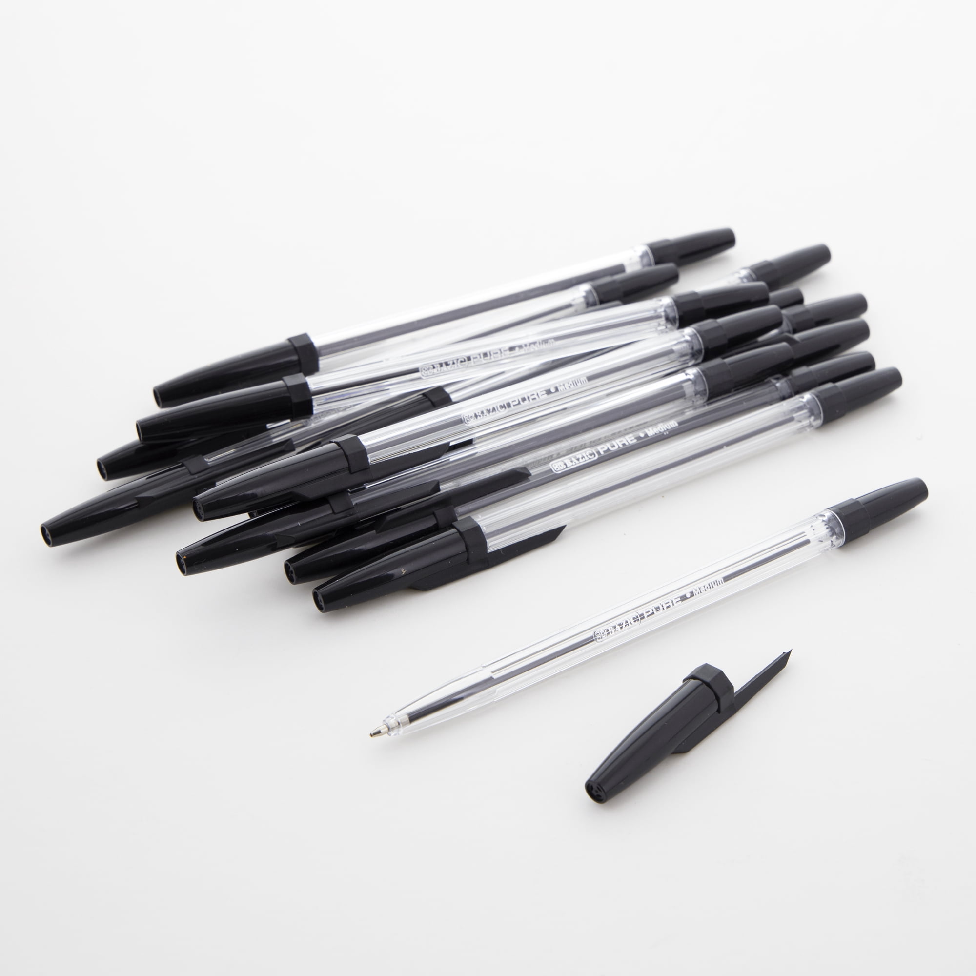 BAZIC Ballpoint Pen Pure Black Color Stick Pens, 1.0 mm, (12/Pack), 24-Pack