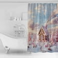 thumbnail image 2 of Christmas Candy House Tree Shower Curtain, 36" x 72", Gingerbread Marshmallow Winter Snow Pink Waterproof Bathroom Curtain Washable Shower Curtain Set with 12 Hooks, 2 of 6