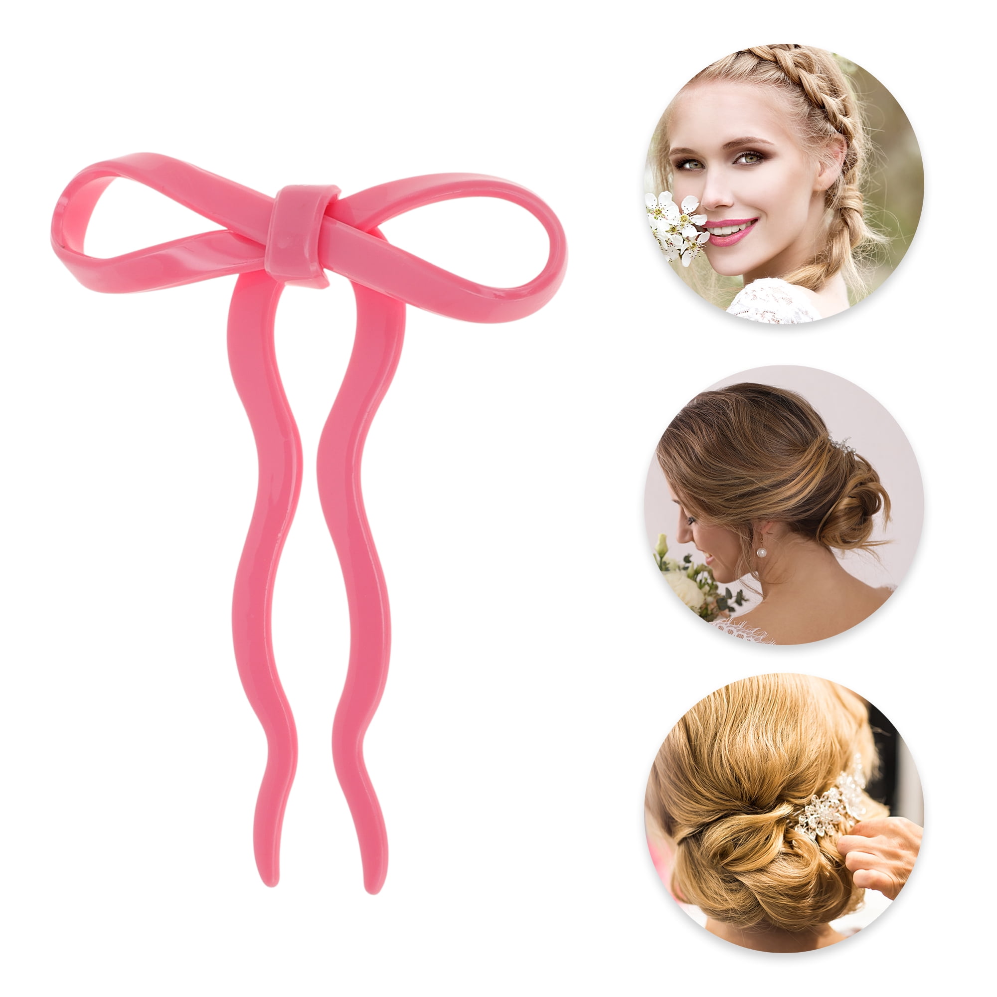 Unique Bargains Bow Wave Chignon Pin for Women 1 Pc Pink