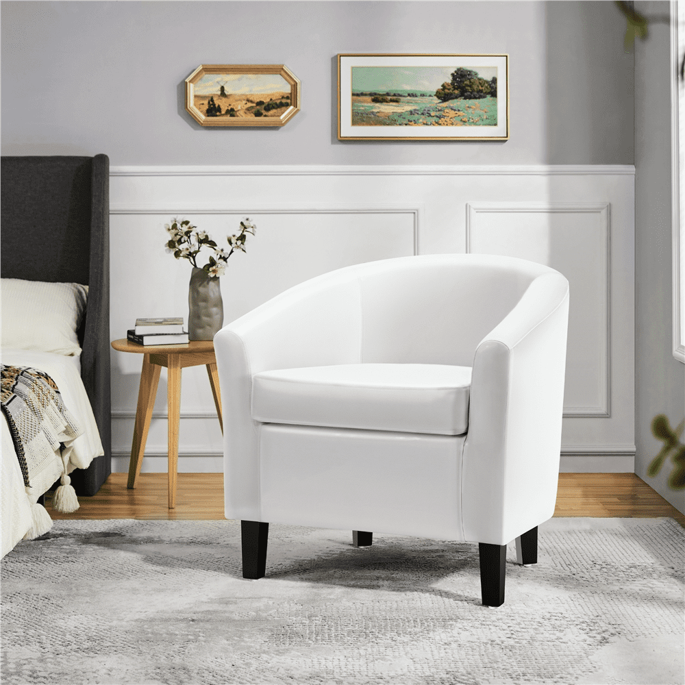Renwick Faux Leather Barrel Accent Chair for Livingroom, White