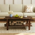 thumbnail image 3 of Resenkos Wood Slat Coffee Table with Lower Storage Shelf, Walnut Finish, 3 of 8