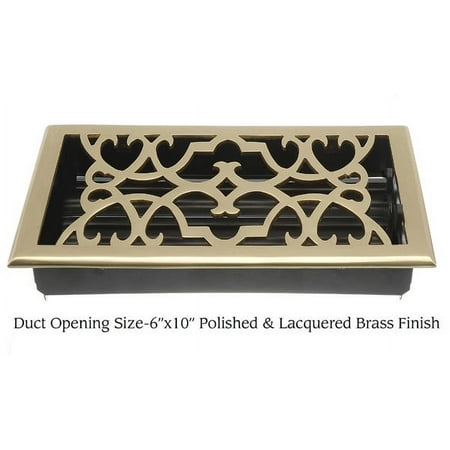Brass Elegans 120Gr Victorian Scroll 6 X 10" Solid Brass Floor Register - Brass