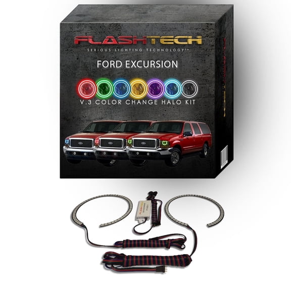 Flashtech RGB Multi Color Changing LED Halo kit for 2000-2004 Ford Excursion Headlights