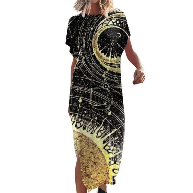 SMihono Robe Maxi Bohème d'Été pour Femmes Grande Taille Robe Maxi pour Femmes Vacances à la Plage Décontractée Robe Longue Ample Manches Courtes Robes d'Été avec Fente Robe de Plage