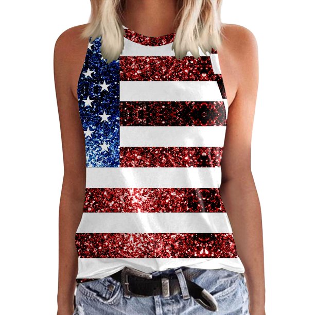 Women'S Summer Tops 2023 American Flag Printed Round Neck Casual Loose ...