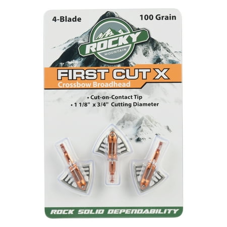 UPC: 0818322012492 | Rocky Mountain First Cut-X Crossbow Broadhead 3-Pack – 100 Grain