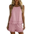 thumbnail image 2 of BRELIL Women Two Piece Sets Summer Casual Matching Outfits Round Neck Sleeveless Tank Top Shorts Set Solid Boho Beach Loose Vacation Travel Loungewear, Pink 2XL, 2 of 9