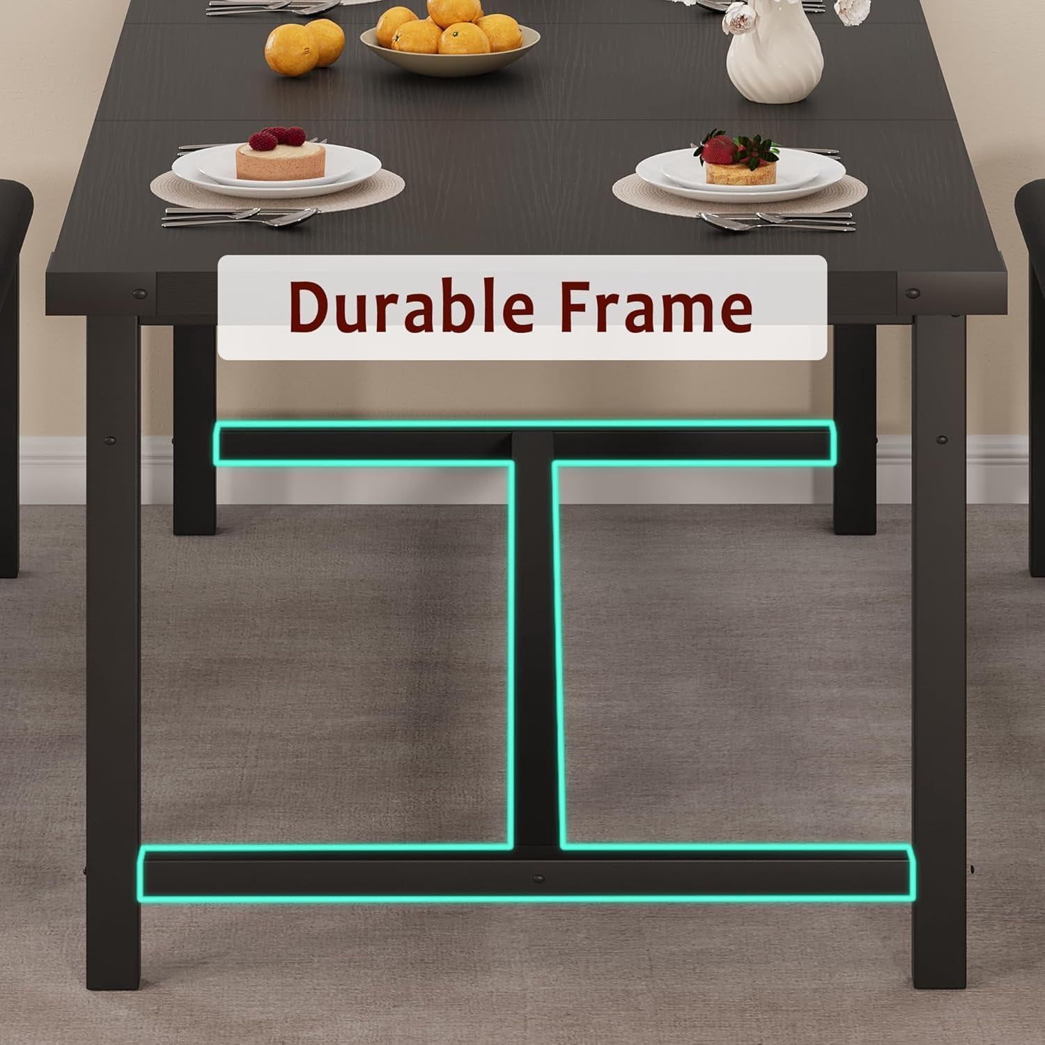 Extendable Dining Table for 4-6 Person,Wooden Dining Room Table,Modern 63" Extendable Table with 2 Upholstered Benches for Gatherings,Meeting for Small Kitchens Dining Office Areas