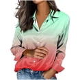 thumbnail image 3 of TaTaai Ladies Satin Blouse Long Sleeve Gradient Print Button Down Collar Silky Shirt Loose Fit Dressy Casual Top Gift, 3 of 5