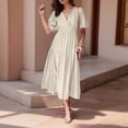 thumbnail image 2 of Icvfdpl Beach Dresses For Women,Everyday Wear V Neck Design With Flowy Hem Home Or Spring Fall Wardrobe Staple Hand Wash Dress Comfortable Sundress For Women,S, 2 of 7