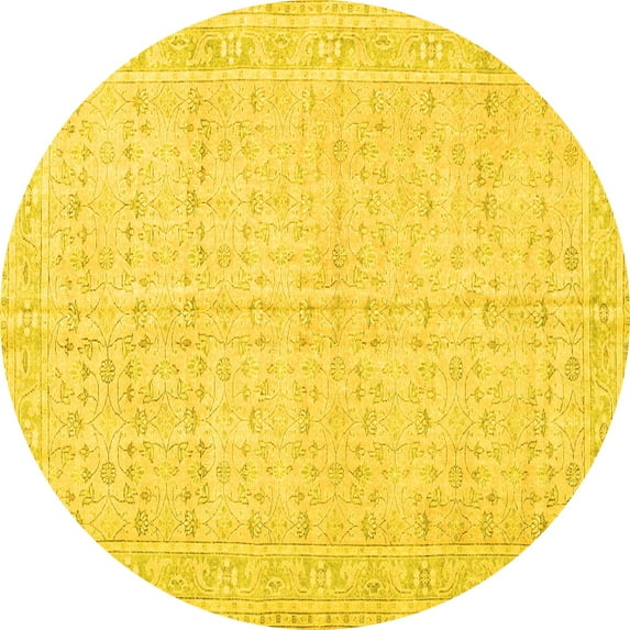 Ahgly Company Machine Washable Indoor Round Persian Yellow Traditional Area Rugs, 6' Round