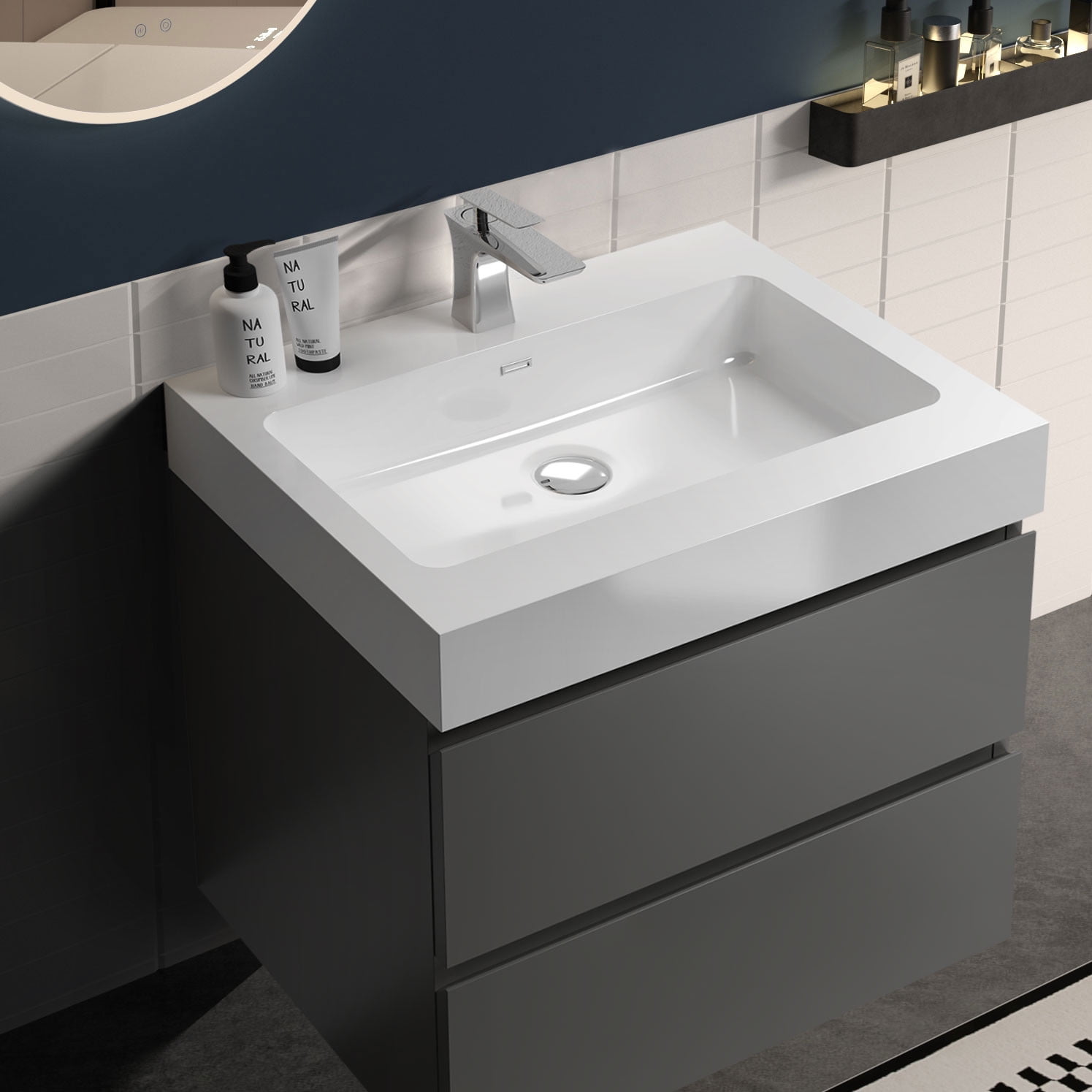 CITTANEO 24 inch Floating Bathroom Vanity with Sink, Modern Bathroom Cabinet in Gray