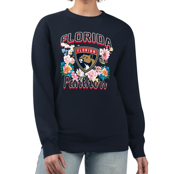 Women's G-III 4Her by Carl Banks Navy Florida Panthers Flower Logo Pullover Sweatshirt