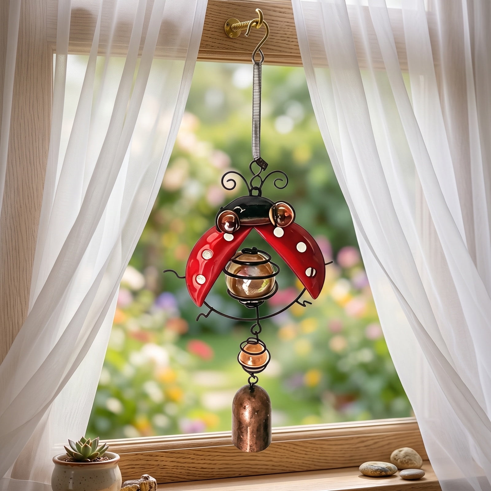 Metal Wind Chimes Hanging Wind Chime Ornament With Glass Beads Decorative Outdoor Sound Catcher For Patio Yard Garden Window Porch And Home Decor