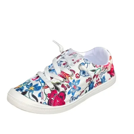 

Women‘s Colorful Floral Print Canvas Shoes Lightweight Lace-up Round Toe Sneakers Casual Low Top Shoes