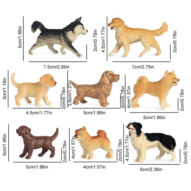 Juego de 8 figuras de perro, minifiguras realistas de plástico detalladas para cachorros, adornos para tartas, regalo de cumpleaños para niños