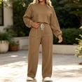 thumbnail image 2 of Fesfesfes Women's Two Piece Sweatsuit Set Long Sleeve Round Neck Top and Wide Leg Pants with Pockets Solid Color for Fall Winter Daily Wear Cozy, 2 of 9