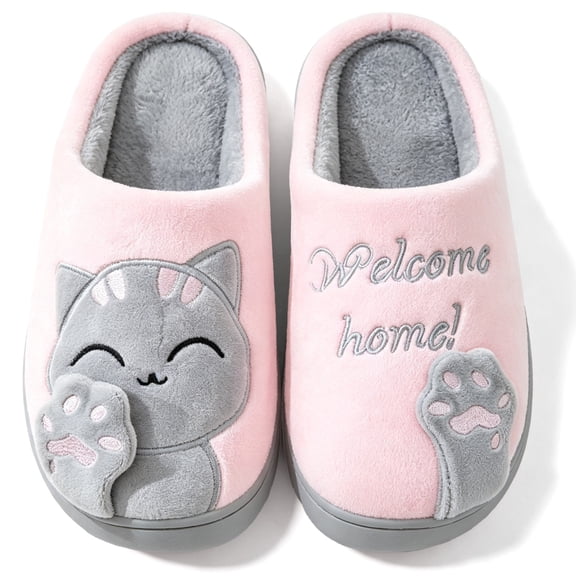 Knivor Cat Cartoon Scuff House Slippers for Women Cute Animal Fuzzy Fleece Lined Slip On Non Slip Thick Sole Indoor Outdoor Winter Couple Slippers