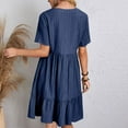 thumbnail image 4 of Miluxas Womens Casual Dresses Summer V Neck Short Sleeve Midi Dress Flowy Loose Fit Solid Color Ruffle Hem Beach Sundress Dark Blue XXXL(XXXL), 4 of 9