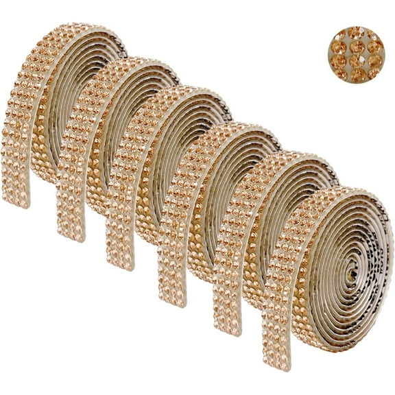 6Rolls Self-Adhesive Crystal Rhinestone Diamond Ribbon DIY Bling Crystal Ribbon Sticker Wrap for Craft Tape Roll with 2mm Rhinestones Strips for Craft Phone Car Decor(6 Yards)