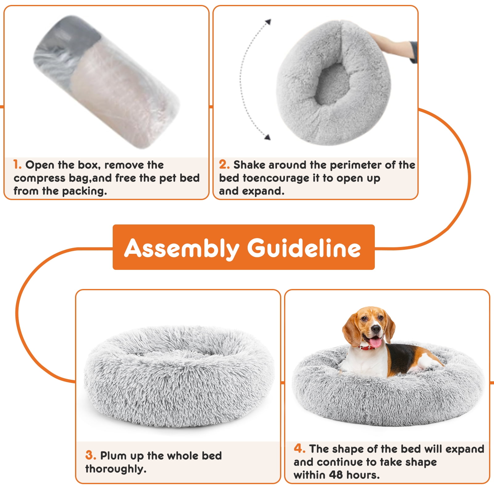 GIANNA Calming 30” Donut Dog Bed for Large Dogs, Soft Warm Cozy Plush Round Fluffy, Machine Washable, Gray