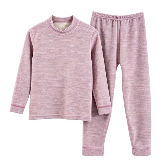 hotojiny 2PCS Children Thermal Set Base Layer Mock Neck Long Sleeve Top Comfy Long Pants Soft Skinny Kids Outfit(Purple,14-15 Years)