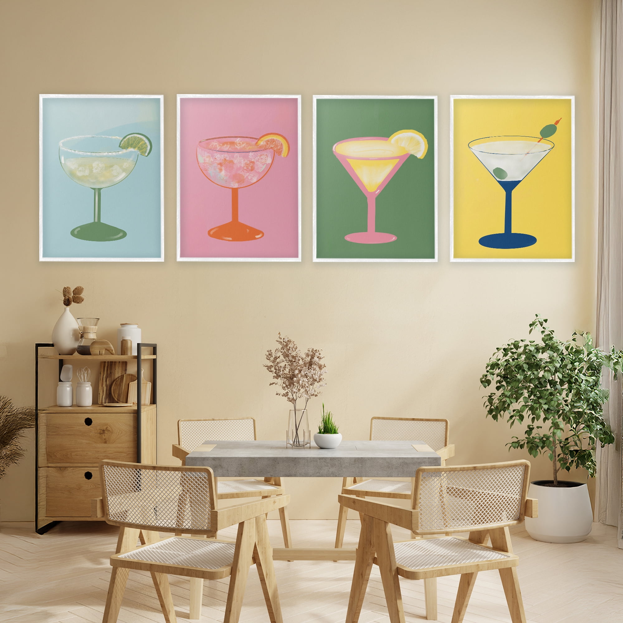 Stupell Industries Stylish & Fun Cocktails 4 Piece White Framed Giclee Art Set, design by Robin Maria