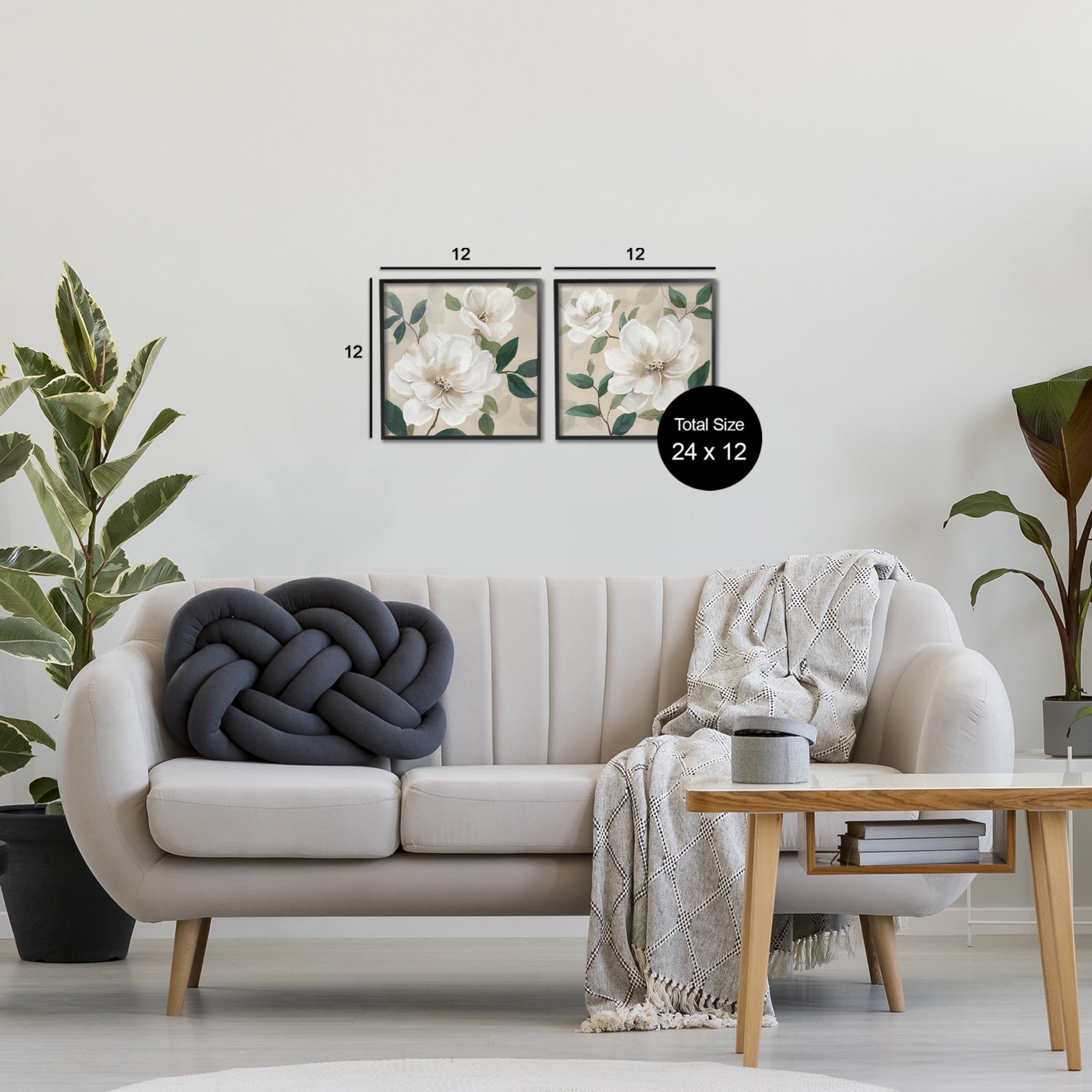 Stupell Industries Serene White Blossoms & Foliage 2 Piece Black Framed Giclee Art Set, design by Nan