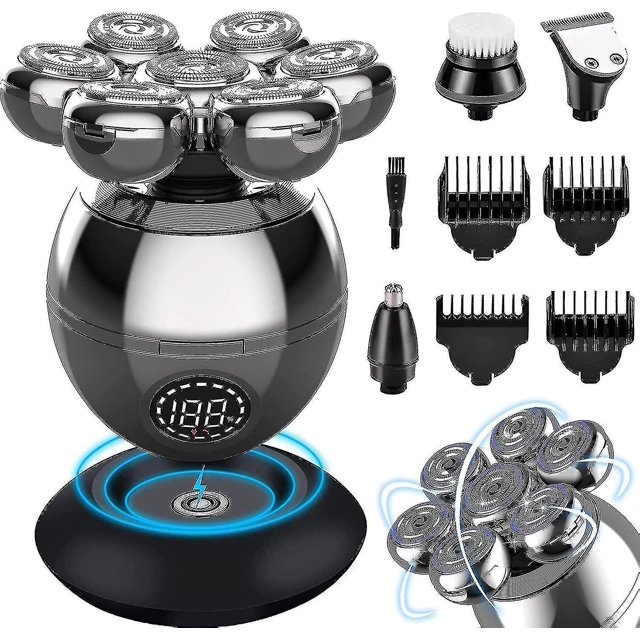 Afeitadoras de cabeza para hombres calvos: Afeitadora de cabeza eléctrica 5 en 1 para hombres calvos, Afeitadoras de cabeza de diseño giratorio, Kit de aseo eléctrico para hombres