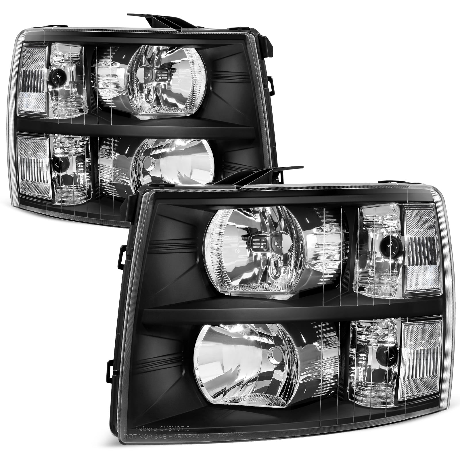 RVNI Headlights For 2007-2014 Chevy Silverado 1500 2500HD 3500HD Lamps OE Style Black