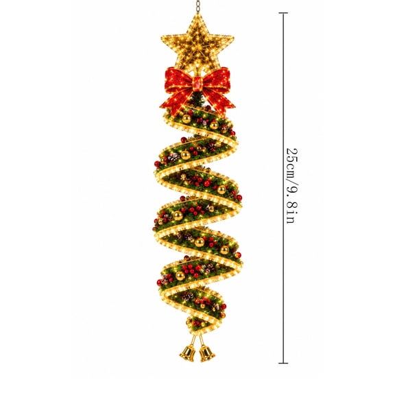 Christmas Hanging LED Light Christmas Tree Spiral Design Warm Glow Decoration for Porch Entryway Doorway Outdoor Holiday Display