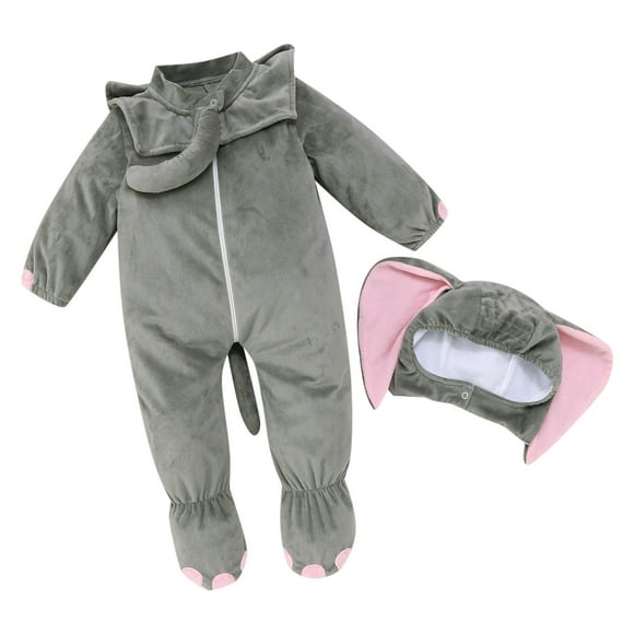 Baby Girl Bubble Romper Infant Baby Boys Girls Long Sleeve Romper Cartoon Elephant Fleece Jumpsuit Romper Baby Boy Rompers Grey 6 Months-12 Months