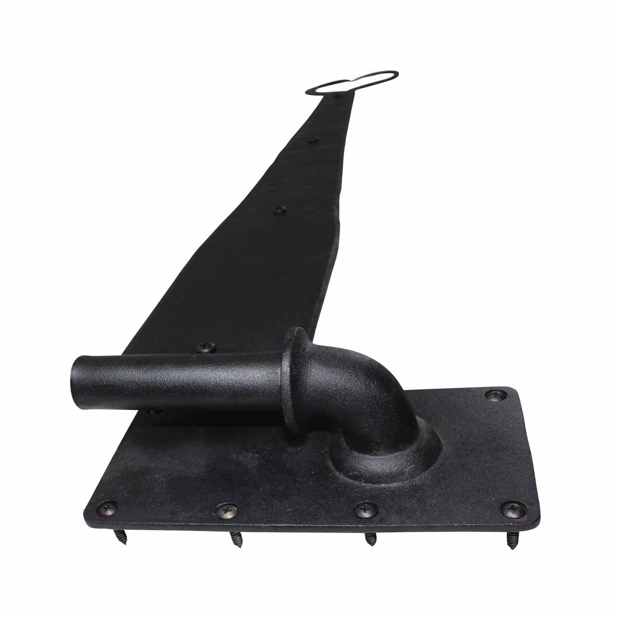 Renovators Supply Black Wrought Iron Lift Off Pintle Strap Hinge 28" Heart tip Reversible Pintle Strap Gate and Door Hinges w/Hardware