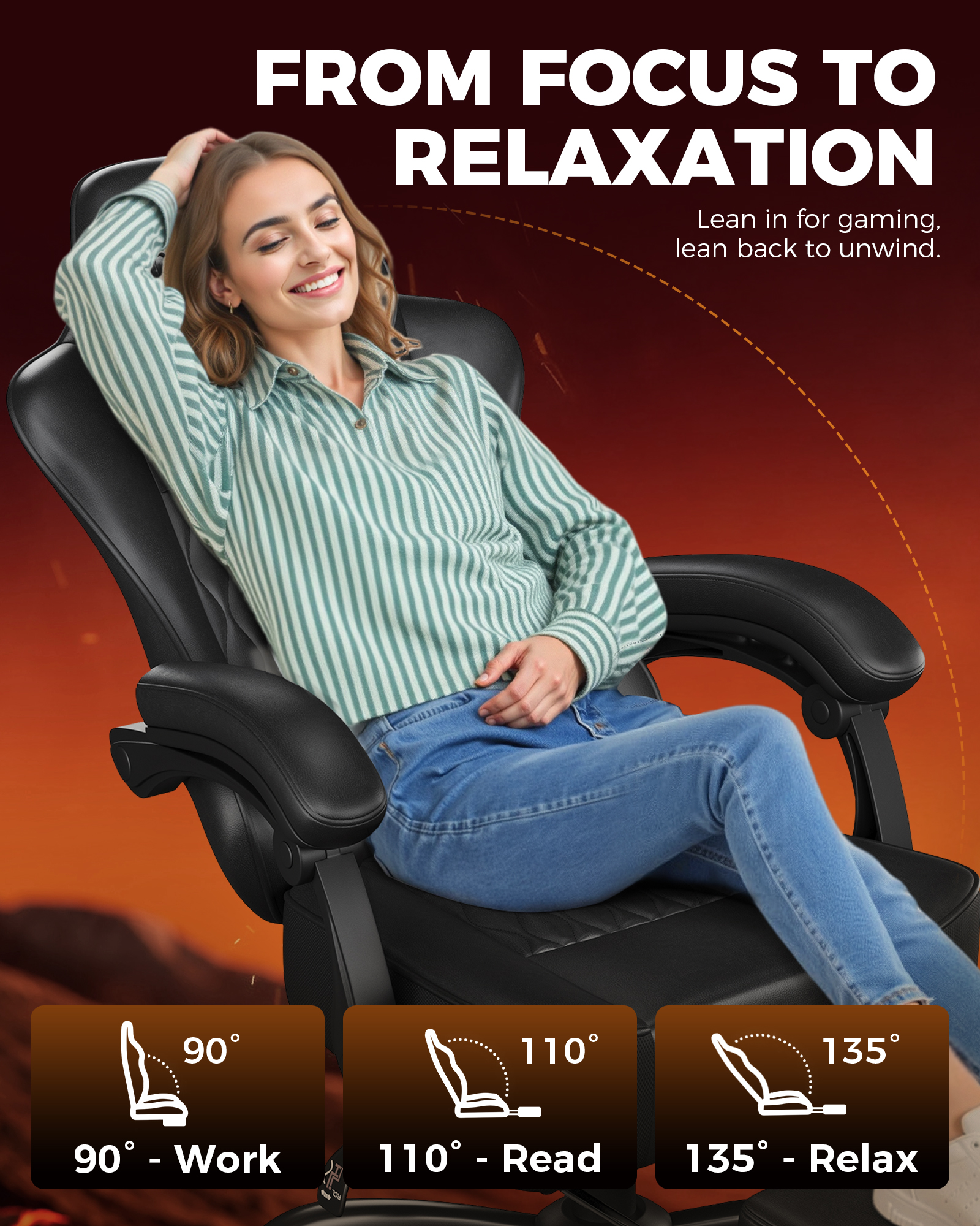 GTPLAYER Ergonomic Gaming Chair with Footrest and Lumbar Support, Black
