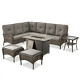 thumbnail image 3 of PARKWELL Outdoor Sectional Sofa Furniture Set with Fire Pit Table and Ottoman, Patio Wicker L-Shaped Conversation Set, Brown Wicker/Gray Cushion, 3 of 12