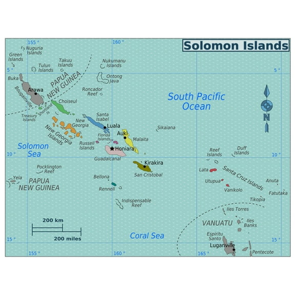 Palmetto Posters Large Regions Map of Solomon Islands 24'' x 31'' Poster