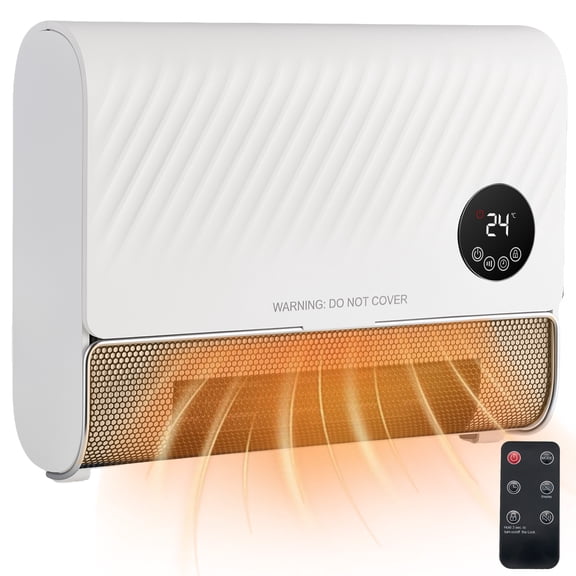 CONCETTA 1500W Wall-mount Electric Space Heater with 3 Mode 40-95°F Thermostat, 12H Timer, Child Lock, Low Noise for Bedrooms, Indoor, White