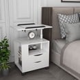 thumbnail image 2 of Euroco Height Adjustable Nightstand Overbed End Table with Swivel Top, Wood Bedside Table with Wheels for Bedroom, White, 2 of 9