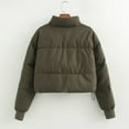 thumbnail image 5 of Women's Cropped Puffer Jacket Stand Collar Short Padded Coat Solid Color Down Coats Winter Long Sleeve Zip Outerwear (Army Green S), 5 of 5