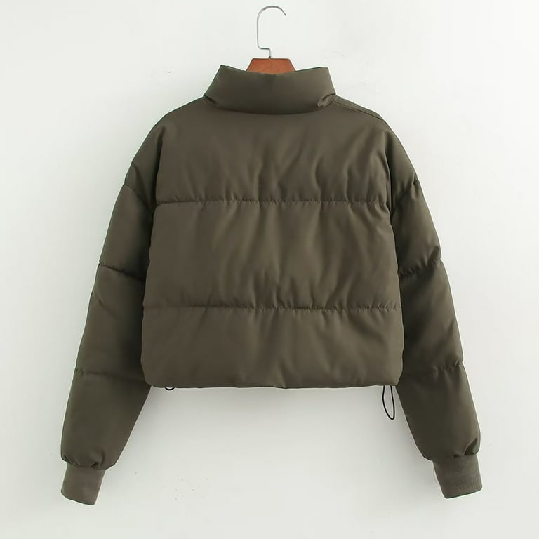 Women's Cropped Puffer Jacket Stand Collar Short Padded Coat Solid